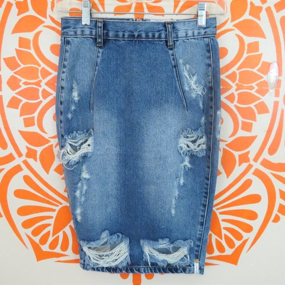 One Teaspoon Dresses & Skirts - One Teaspoon Distressed Denim Pencil Skirt